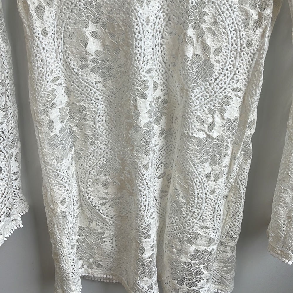 Long Sleeve Crochet/Lace White Cover Up - Picture 3 of 4